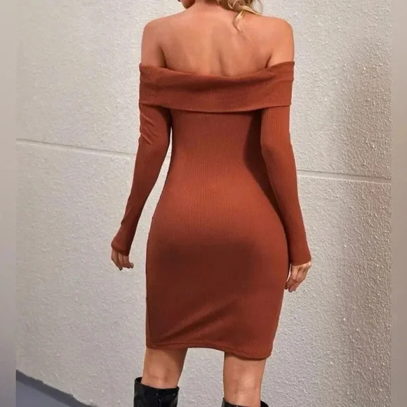 SHEIN Maternity Ribbed Knit Off Shoulder Button Detail Dress - Picture 2 of 4